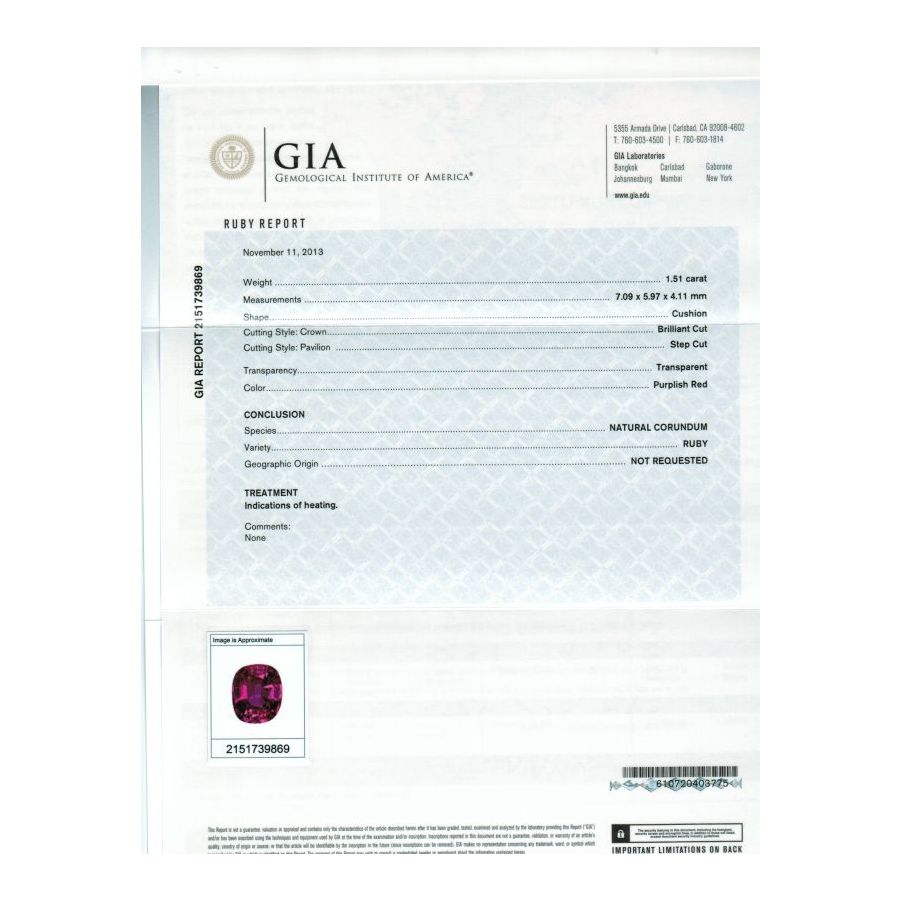 Ruby 1.51cts GIA Certified