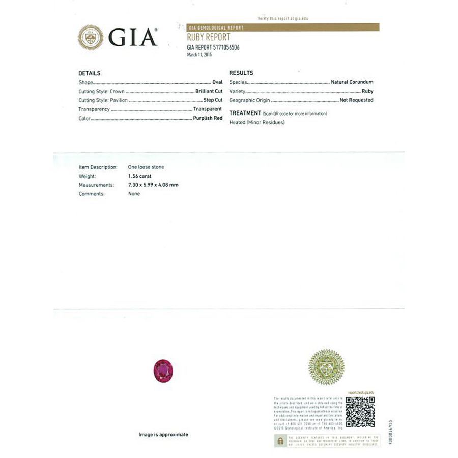 Natural Heated Ruby 1.56 carats with GIA Report