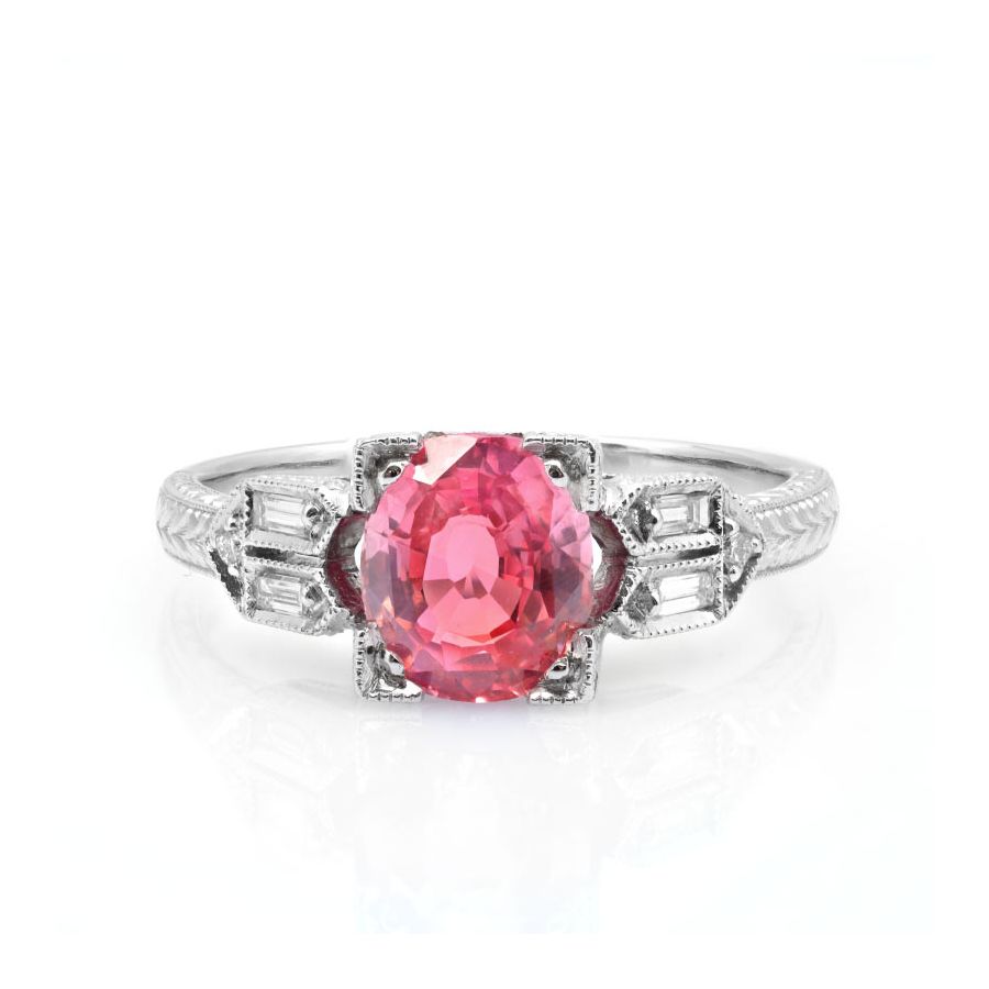 Natural Unheated Padparadscha Sapphire 1.60 carats set in Platinum Ring with 0.17 carats Diamonds / GRS Report
