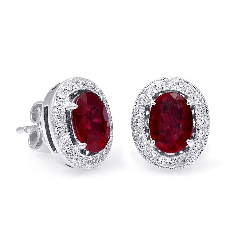 Natural Ruby 1.60 carats set in 18K White Gold Earrings with Diamonds