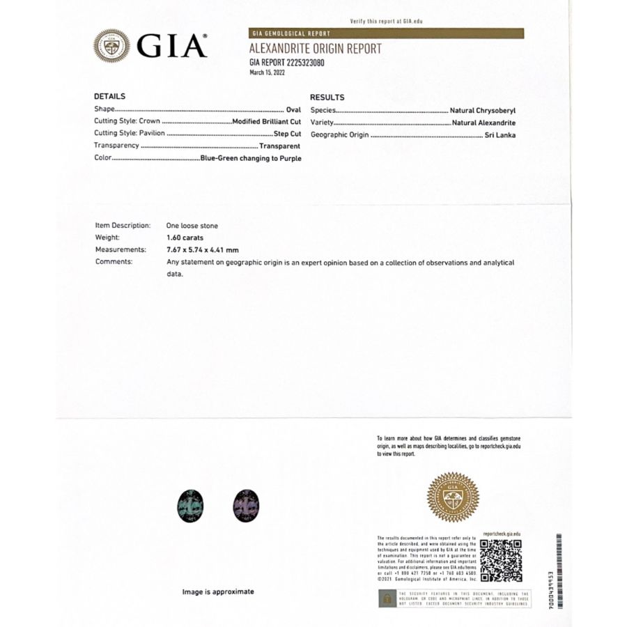 Natural Sri Lankan Alexandrite 1.60 carats with GIA Report