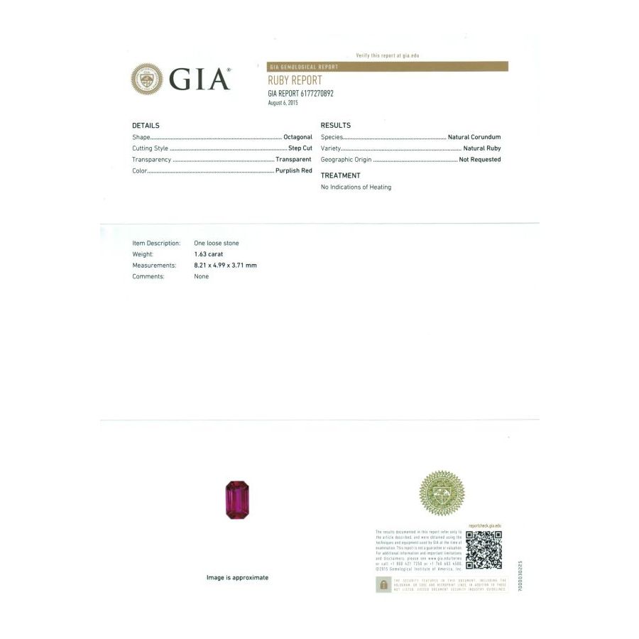 Natural Unheated Ruby 1.63 carats with GIA Report