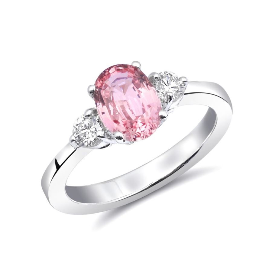 Natural Heated Padparadscha Sapphire 1.64 carats set in 14K White Gold Ring with 0.28 carats Diamonds / GRS Report 