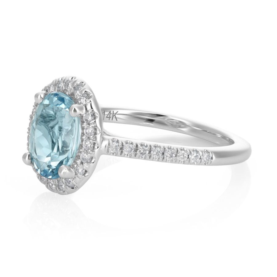 Natural Aquamarine 1.64 carats set in 14K White Ring with 0.24 carats Diamonds