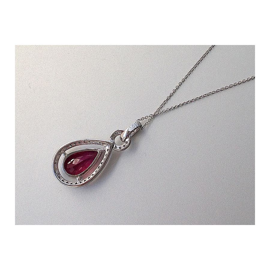 Natural Rubellite 1.72 carats set in 14K White Gold Pendant with 0.16 carats Diamonds