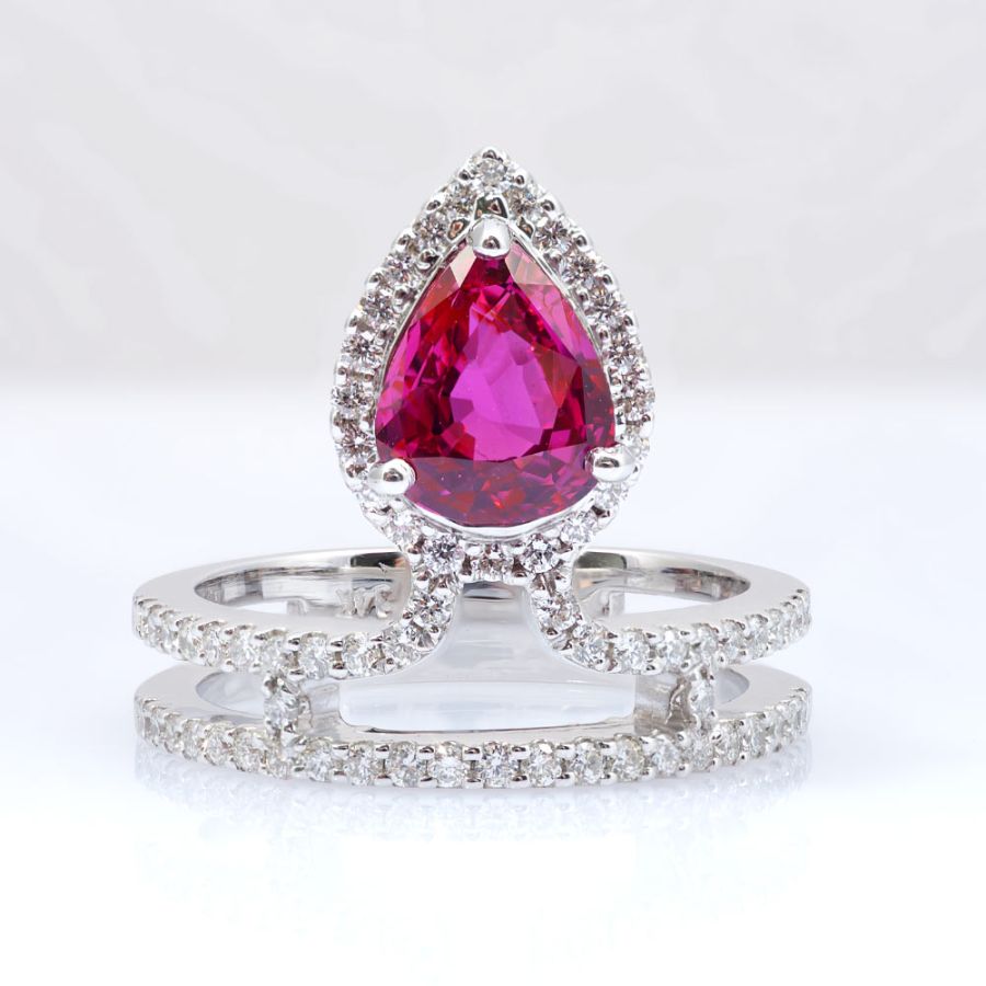 Natural Unheated Ruby 1.93 carats set in 14K White Gold Ring with 0.55 carats Diamonds / GIA Report