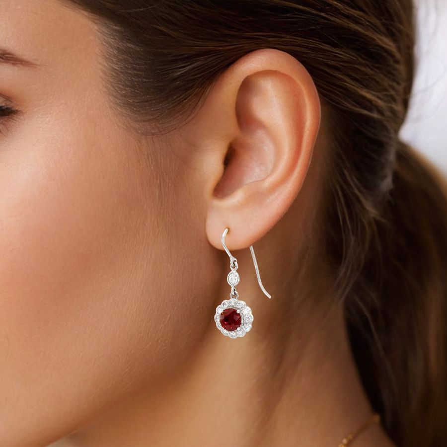 Natural Ruby 1.94 carats set in 18K White Gold Earrings with 0.93 carats Diamonds with The Gem and Jewelry Institute of Thailand Report