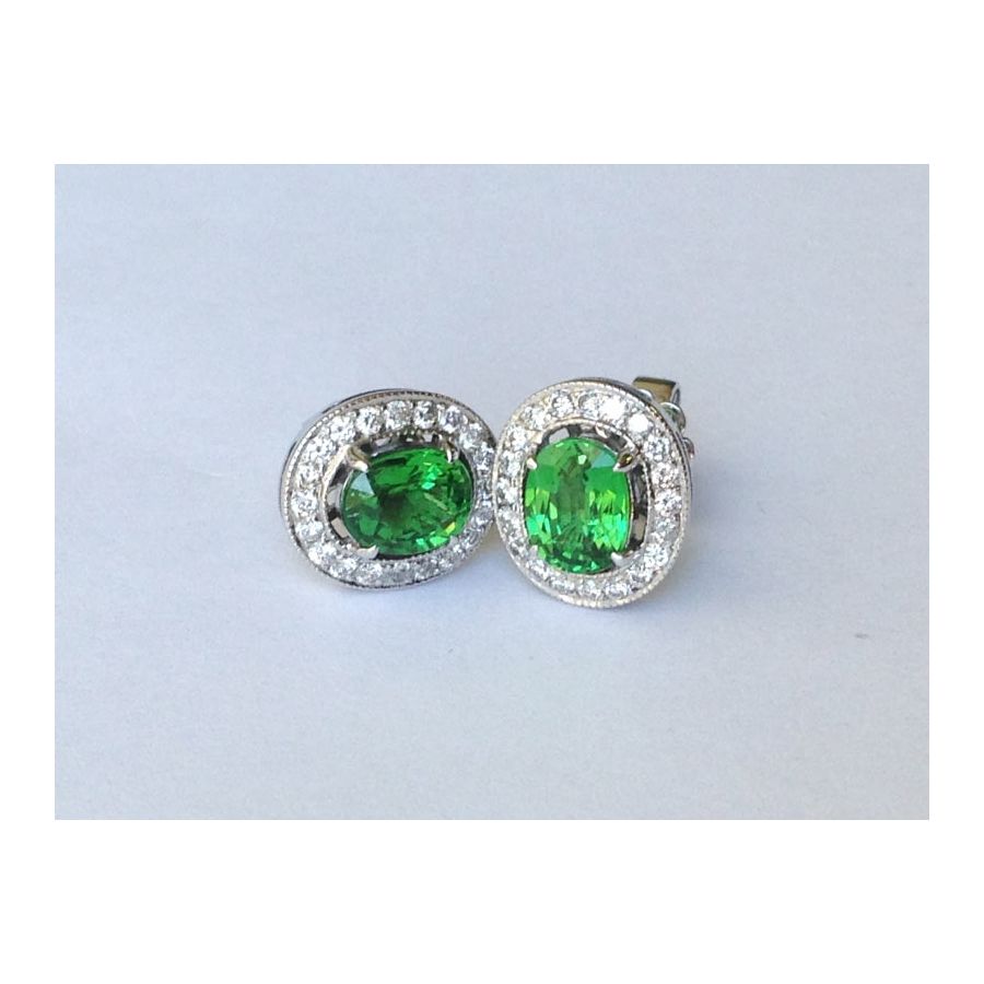 Natural Tsavorite 1.97 carats set in 18K White Gold Earrings with 0.42 carats Diamonds 