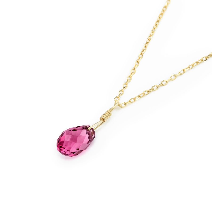 Pink Tourmaline Pendant 1.98 carats in 14K Yellow Gold, 18" Spring Chain