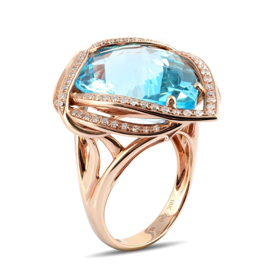 Natural Swiss Blue Topaz 20.16 carats set in 18K Rose Gold Ring with 0.46 carats Diamonds