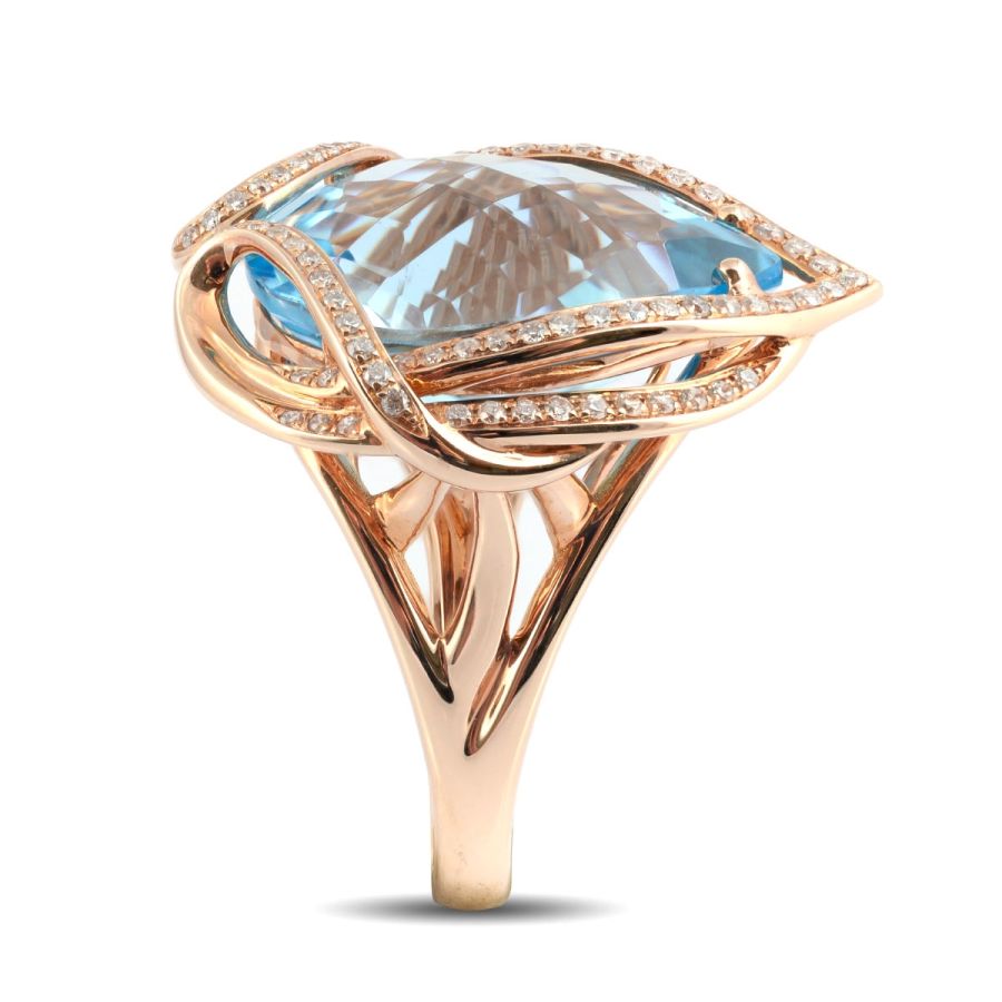 Natural Swiss Blue Topaz 20.16 carats set in 18K Rose Gold Ring with 0.46 carats Diamonds