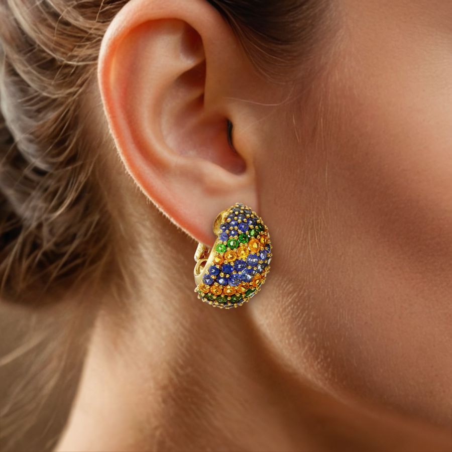 Jean Vitau Sapphires and Tsavorites 21.00 carats 18K Yellow Gold Earrings / Guild Lab. Report