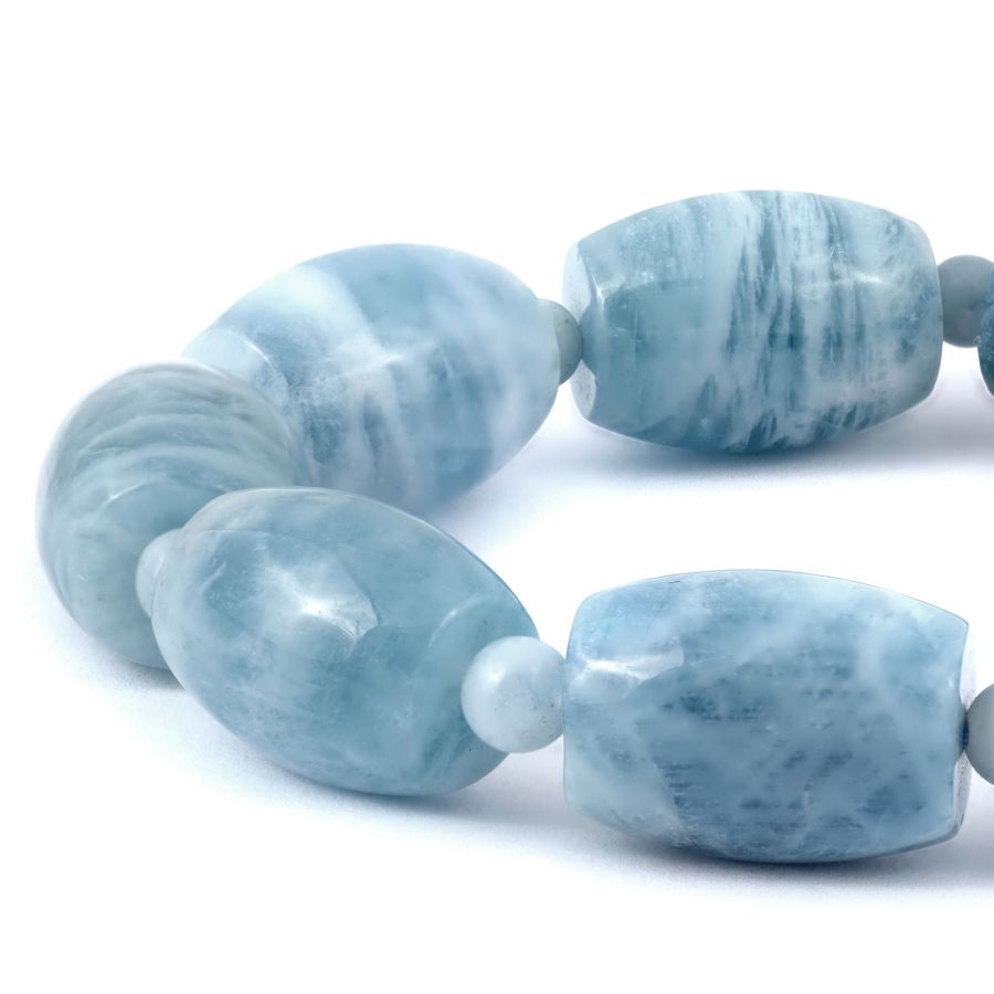 Untreated Natural Aquamarine 270.77 carats Barrel Shape Beads Bracelet Strong with Expandable Silk Thread