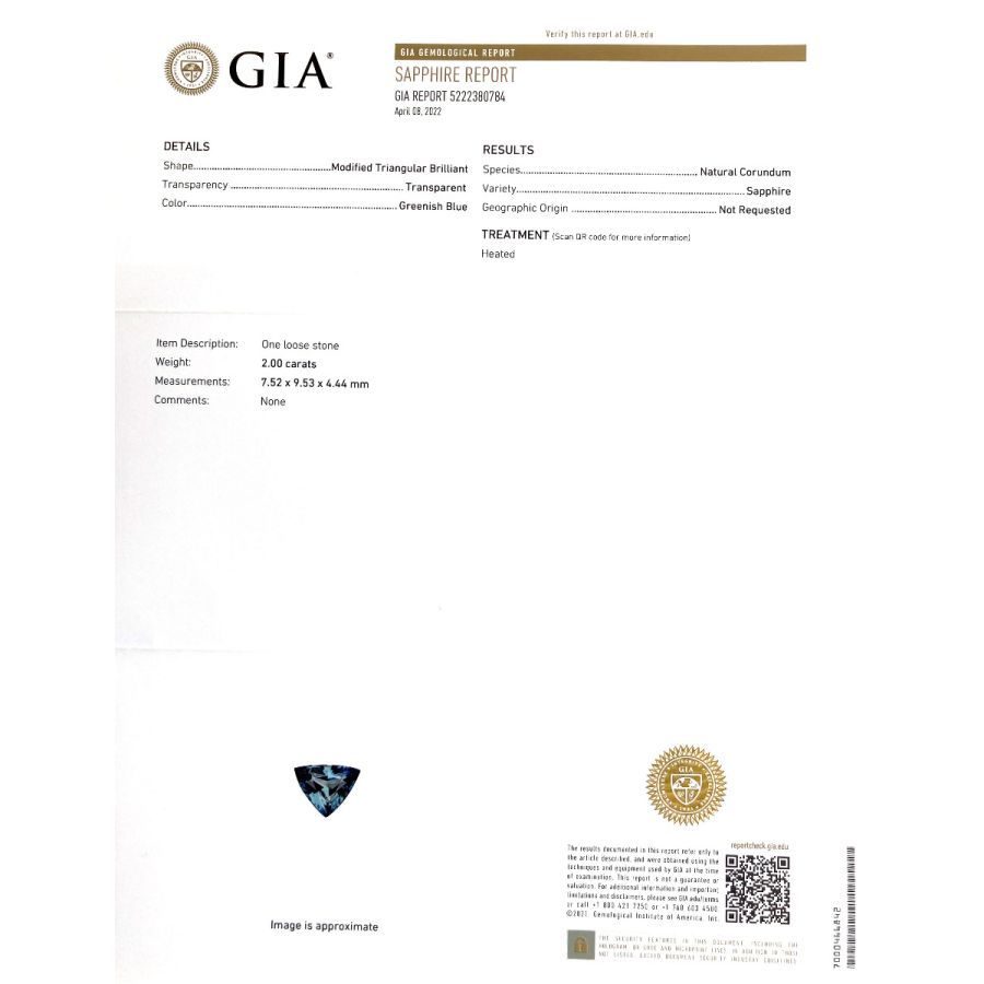 Natural Teal Greenish Blue Sapphire 2.00 carats with GIA Report