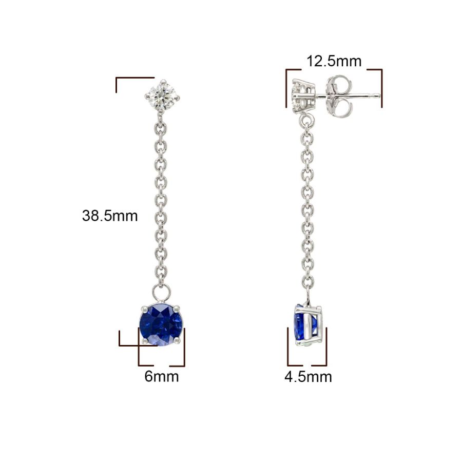 Natural Blue Sapphires 2.02 carats set in 14K White Gold Earrings with 0.48 carats Diamonds 