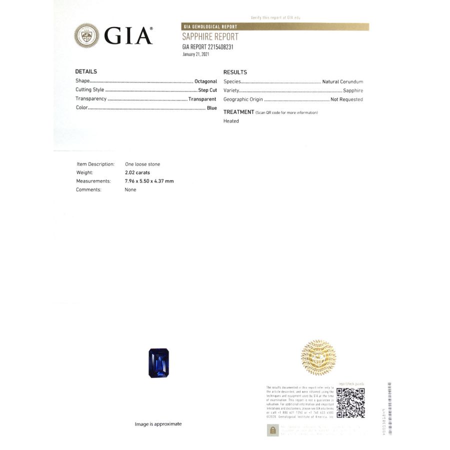 Natural Heated Blue Sapphire 2.02 carats with GIA Report