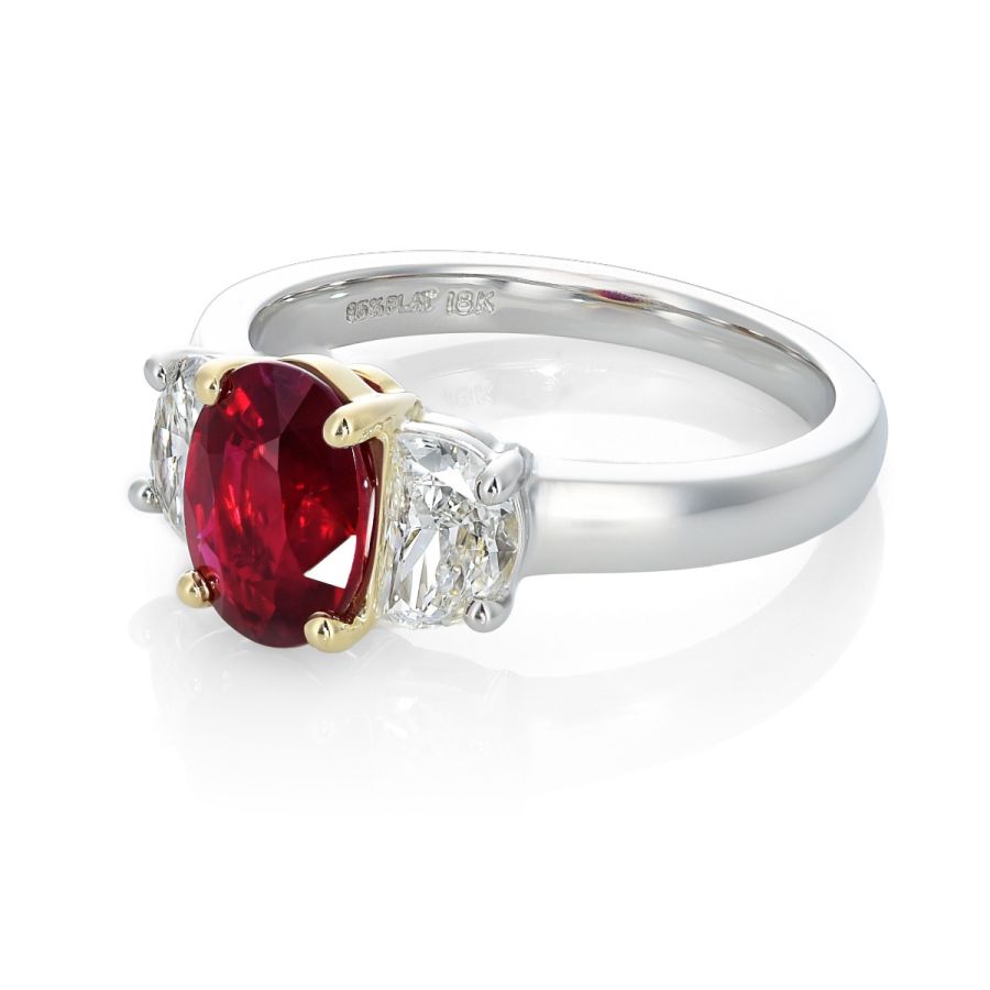 Natural Burma Ruby 2.02 carats set  in 18K Yellow Gold and Platinum Ring with 0.76 carats Diamonds with GIA Reports