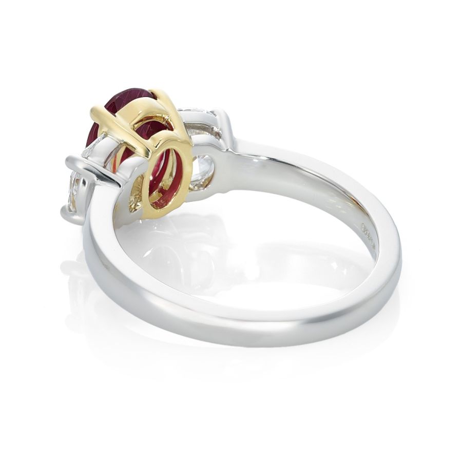 Natural Burma Ruby 2.02 carats set  in 18K Yellow Gold and Platinum Ring with 0.76 carats Diamonds with GIA Reports