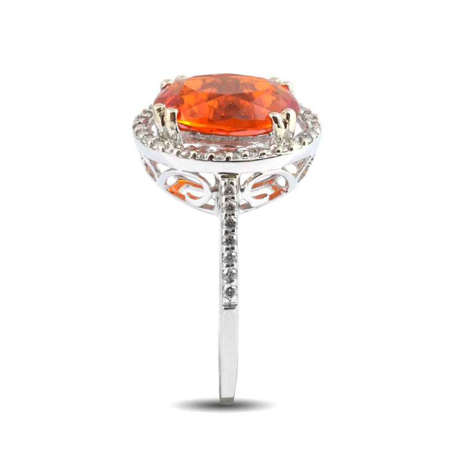 Natural Mexican Fire Opal 2.03 carats set in 14K White Gold Ring with 0.24 carats Diamonds