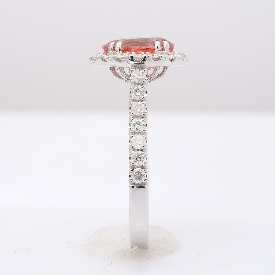 Natural Padparadscha Sapphire 2.03 carats set in 14K White Gold with 0.62 carats Diamonds / GRS Report