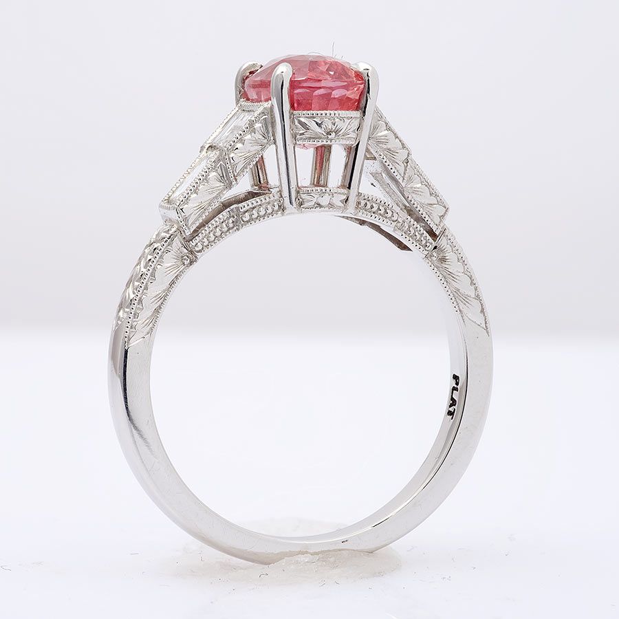 Natural Unheated Padparadscha Sapphire 2.03 carats set in Platinum Ring with 0.58 carats Diamonds / GIA Report