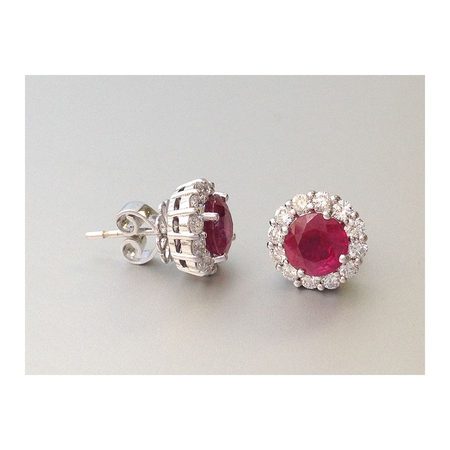 Natural Ruby 2.03 carats set in 18K White Gold Earrings with  0.70 carats Diamonds