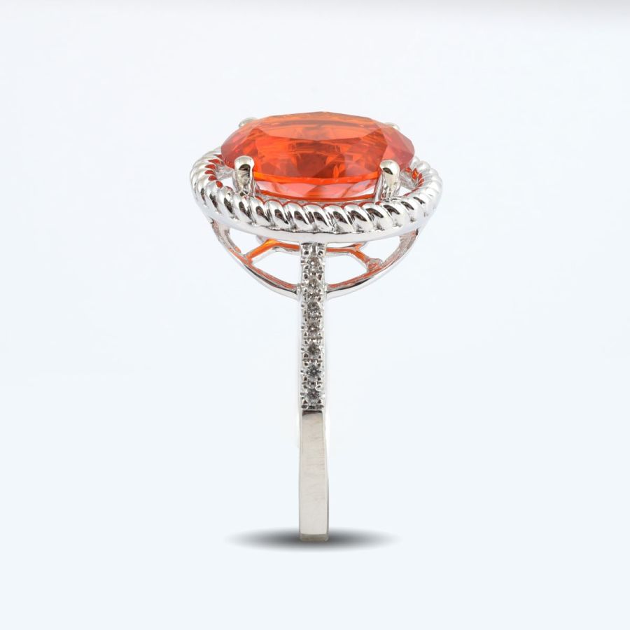 Natural Mexican Fire Opal 2.06 carats set in 14K White Gold Ring with 0.10 carats Diamonds