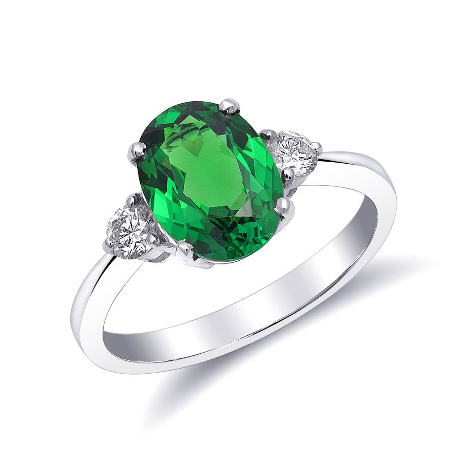 Natural Tsavorite 2.13 carats set in 18K White Gold Ring with 0.22 carats Diamonds 