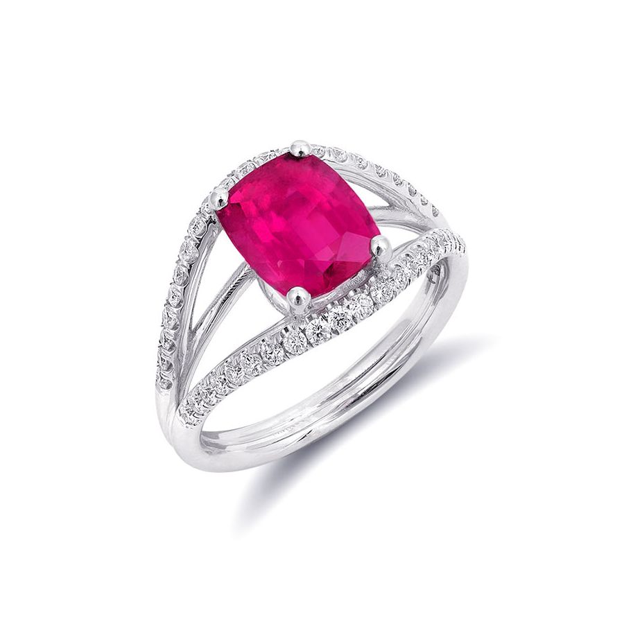 Natural Pink Tourmaline 2.15 carats set in 14K White Gold Ring with 0.40 carats Diamonds 