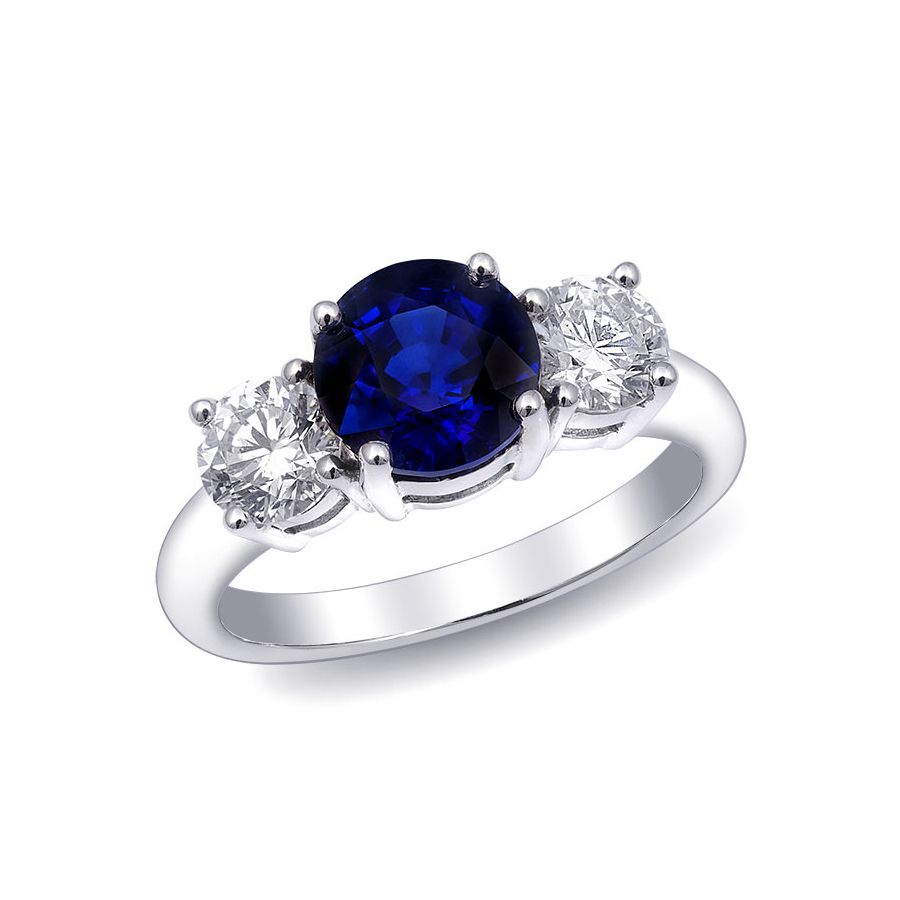 Natural Blue Sapphire 2.16 carats set in 18K White Gold Ring with 0.88 carats Diamonds 
