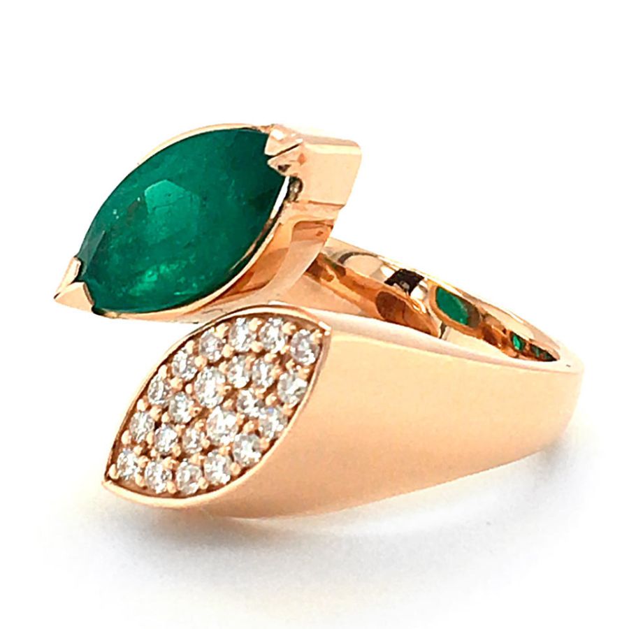 Natural Emerald 2.21 carats set in 14K Rose Gold Ring with 0.38 carats Diamonds