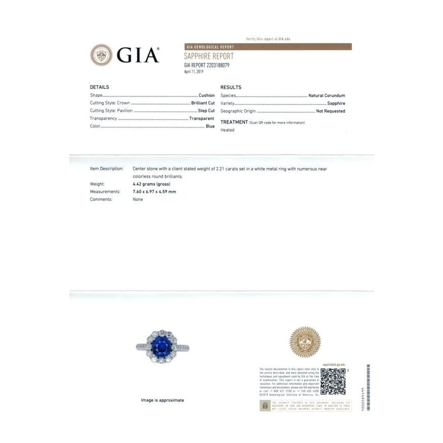 Natural Blue Sapphire 2.21 carats set in 14K White Gold Ring with 0.93 carats Diamonds / GIA Report