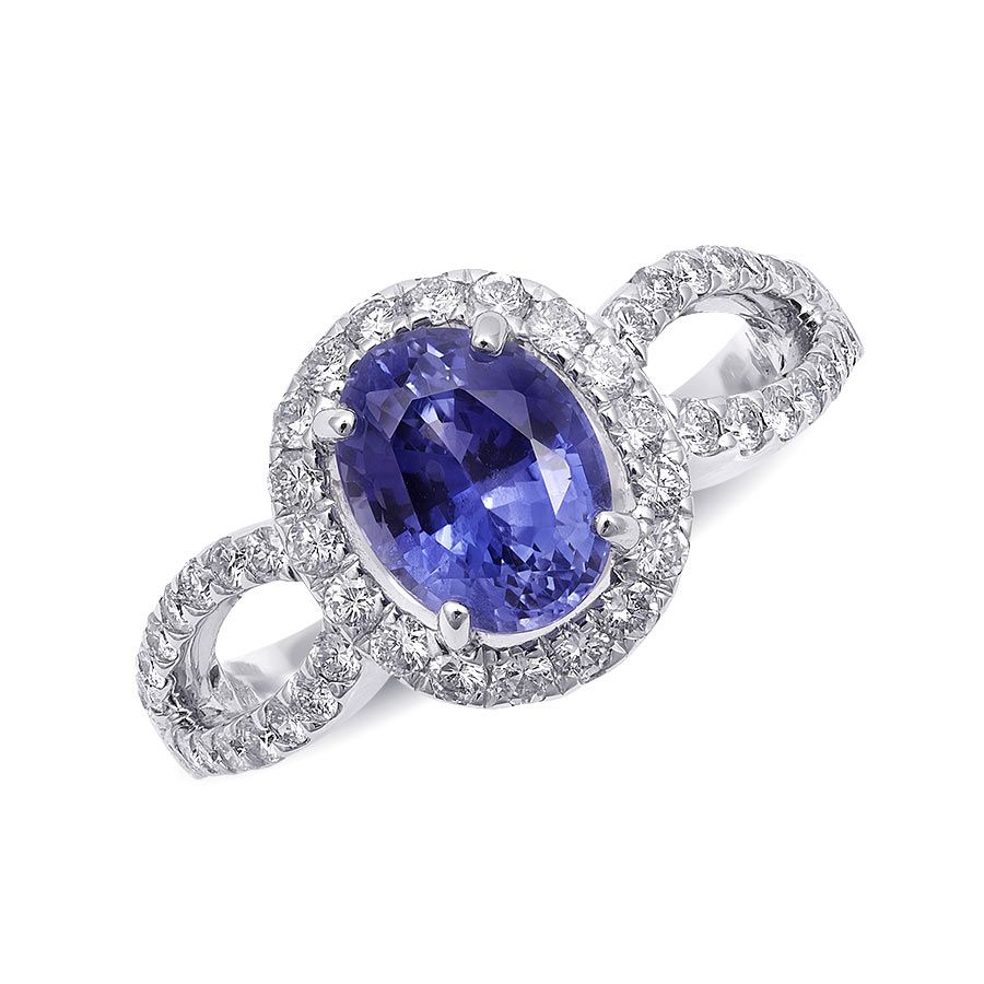Natural Blue Sapphire 2.27 carats set in 14K White Gold Ring with 0.70 carats Diamonds / AIGS Report & video