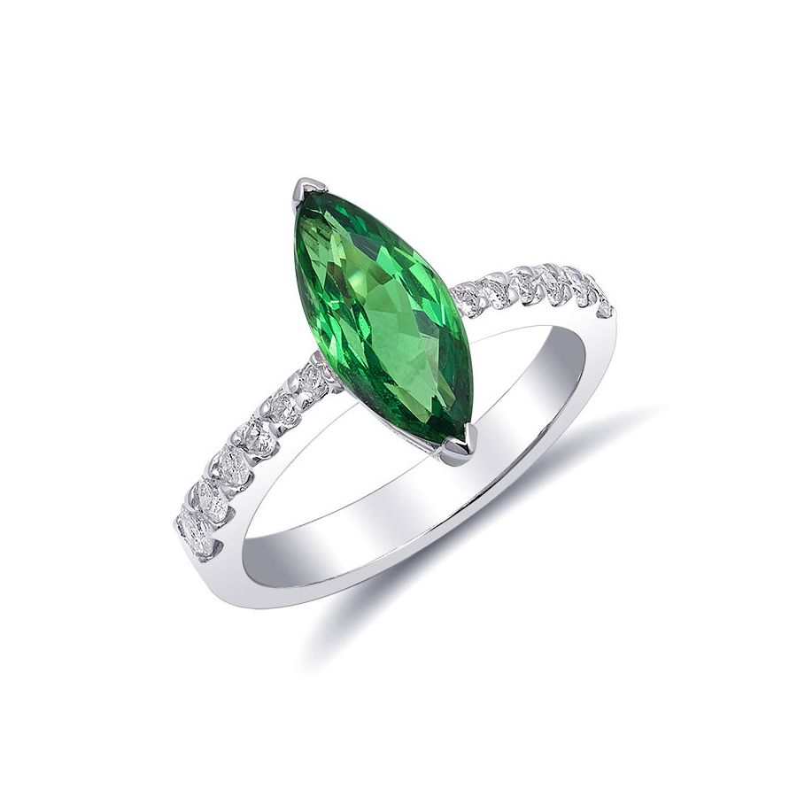 Natural Tsavorite 2.46 carats set in 18K White Gold Ring with 0.30 carats Diamonds