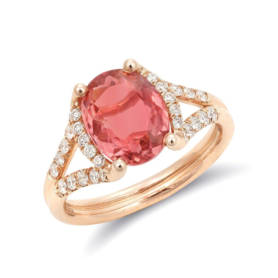 Natural Pink Tourmaline 2.30 carats set in 14K Rose Gold Ring with 0.31 carats Diamonds 