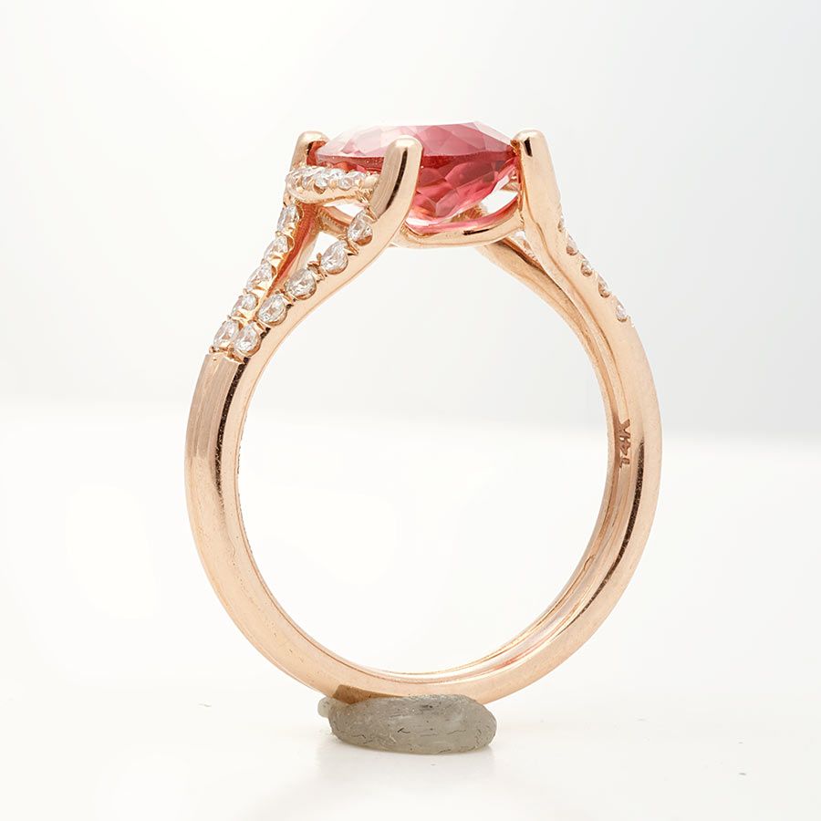 Natural Pink Tourmaline 2.30 carats set in 14K Rose Gold Ring with 0.31 carats Diamonds 