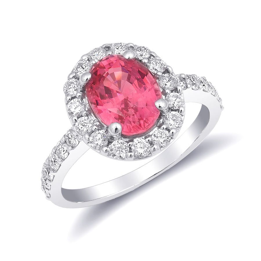 Natural Neon Tanzanian Spinel 2.36 carats set in 14K White Gold Ring with 0.73 carats Diamonds