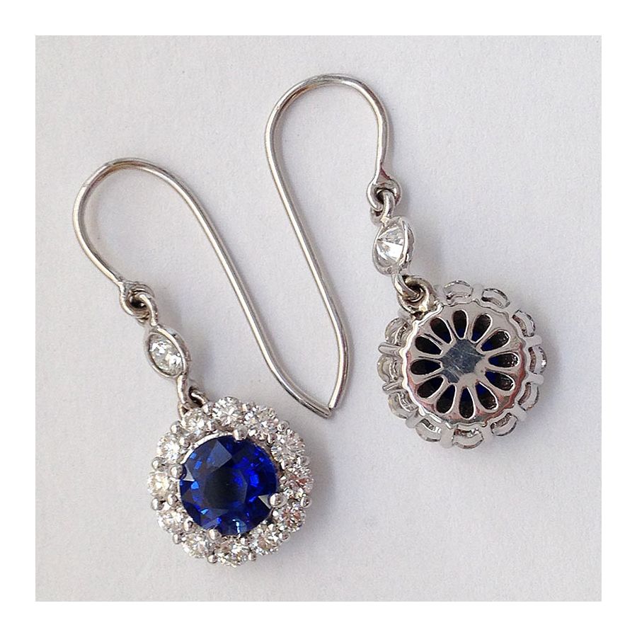 Natural Blue Sapphires 2.40 carats set in 18K White Gold Earrings with 1.24 carats Diamonds 