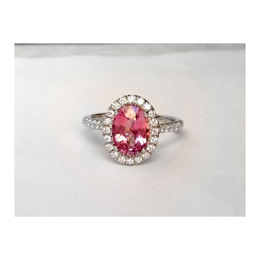 Natural Padparadscha Sapphire 2.50 carats set in Platinum Ring with 0.45 carats Diamonds / GRS Report