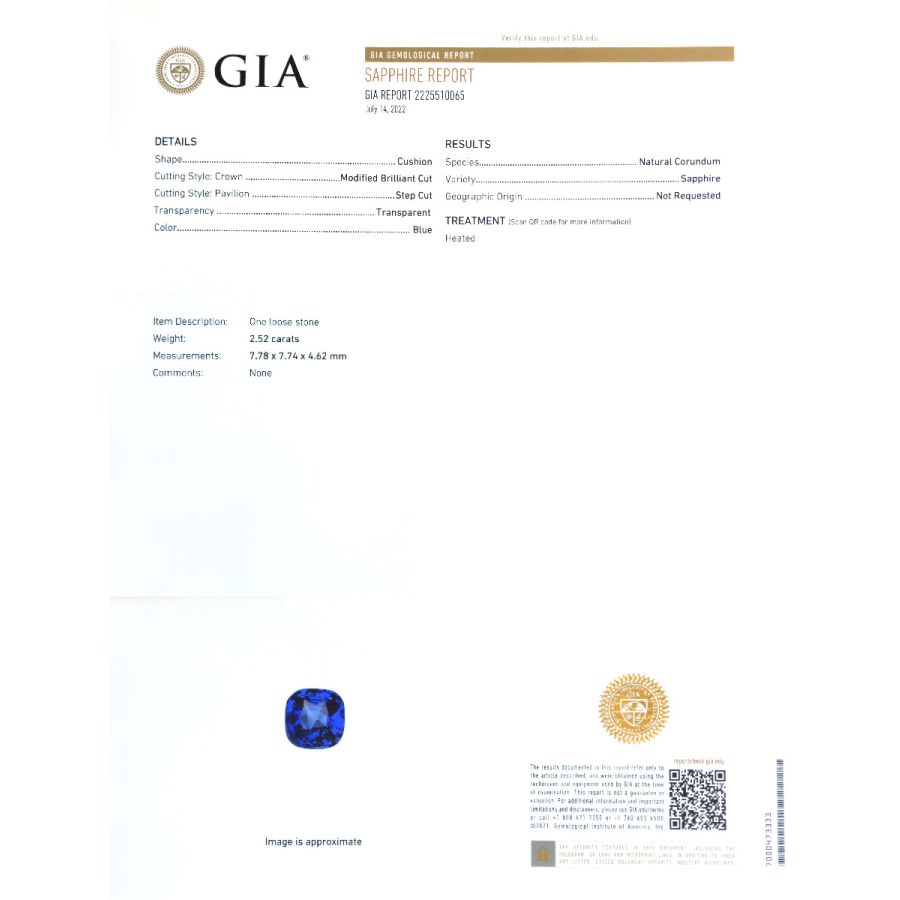 Natural Blue Sapphire 2.52 carats with GIA Report