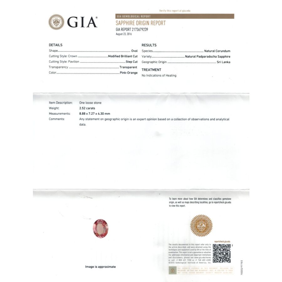 Natural Unheated Sri Lankan Padparadscha Sapphire 2.52 carats with GIA Report