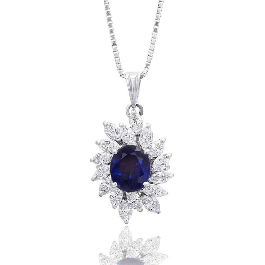 Natural Blue Sapphire 2.55 carats set in Platinum Pendant with 1.43 carats Diamonds 