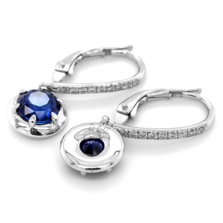 Natural Blue Sapphires 2.60 carats set in 14K White Gold Earrings with 0.18 carats Diamonds 