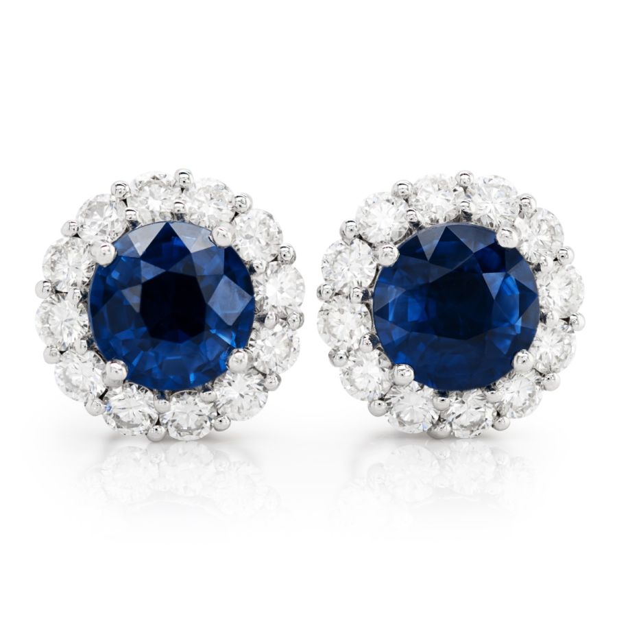 Natural Blue Sapphires 2.60 carats set in 18K White Gold Earrings with 1.10 carats Diamonds 
