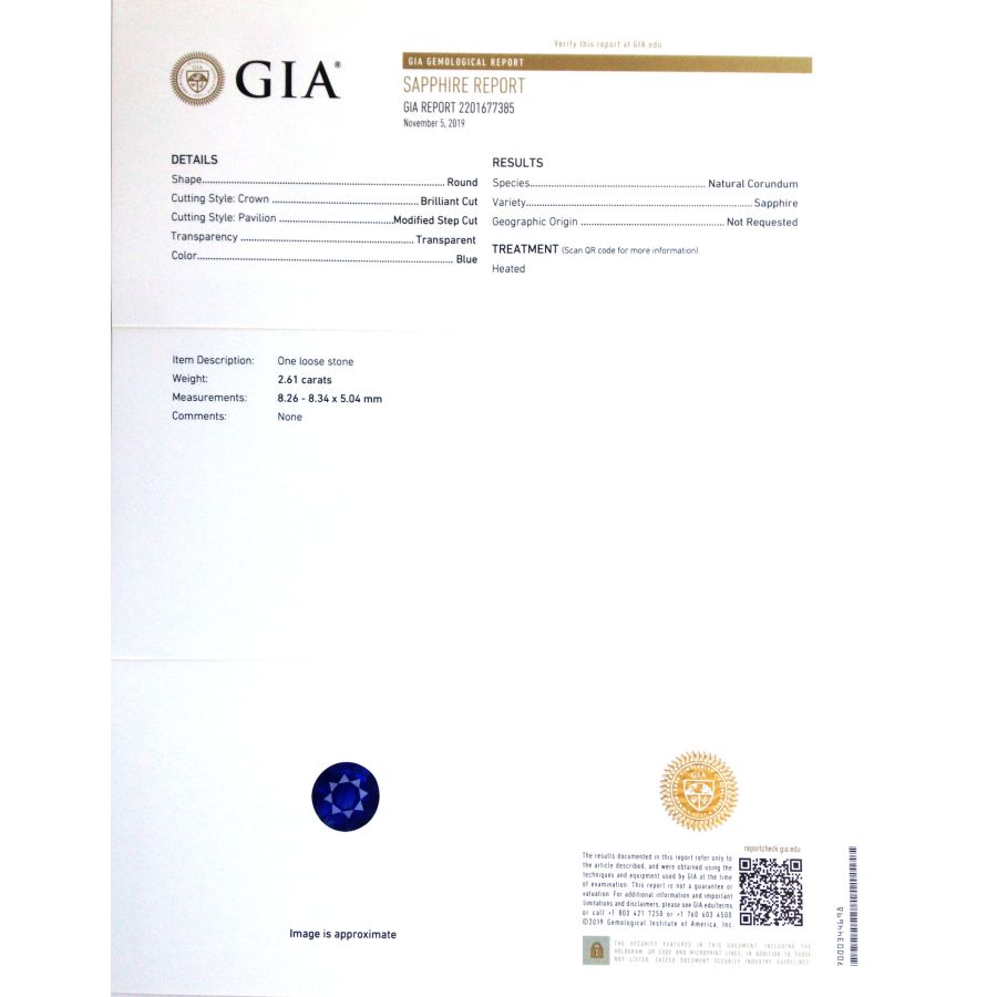 Natural Heated Blue Sapphire 2.61 carats with GIA Report