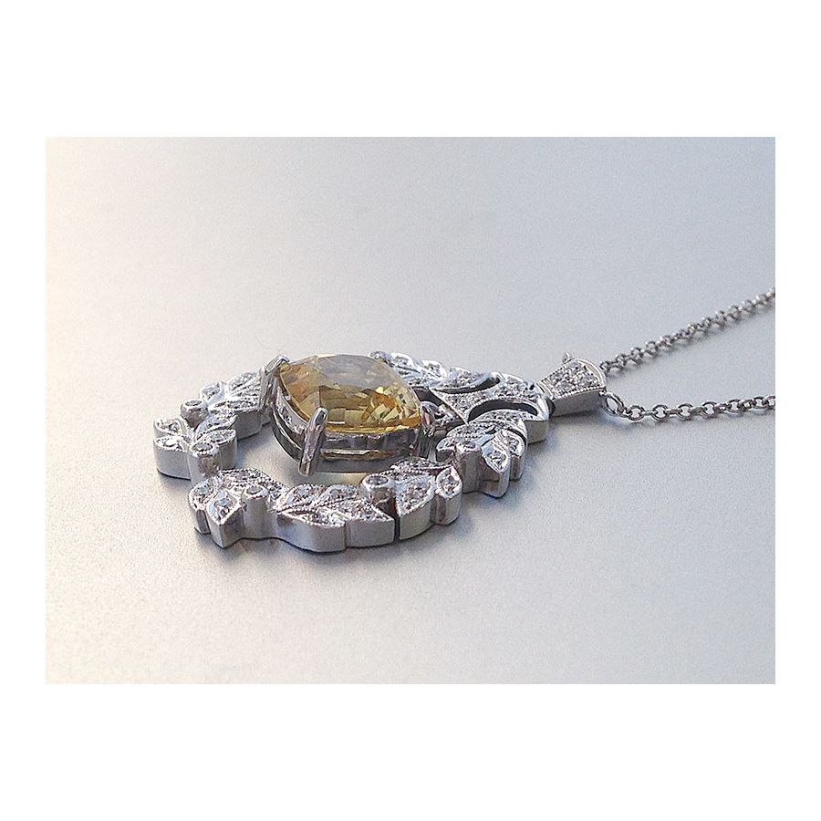Natural Yellow Sapphire 2.68 carats set in 18K White Gold Pendant with 0.40 carats Diamonds/ GIA Report
