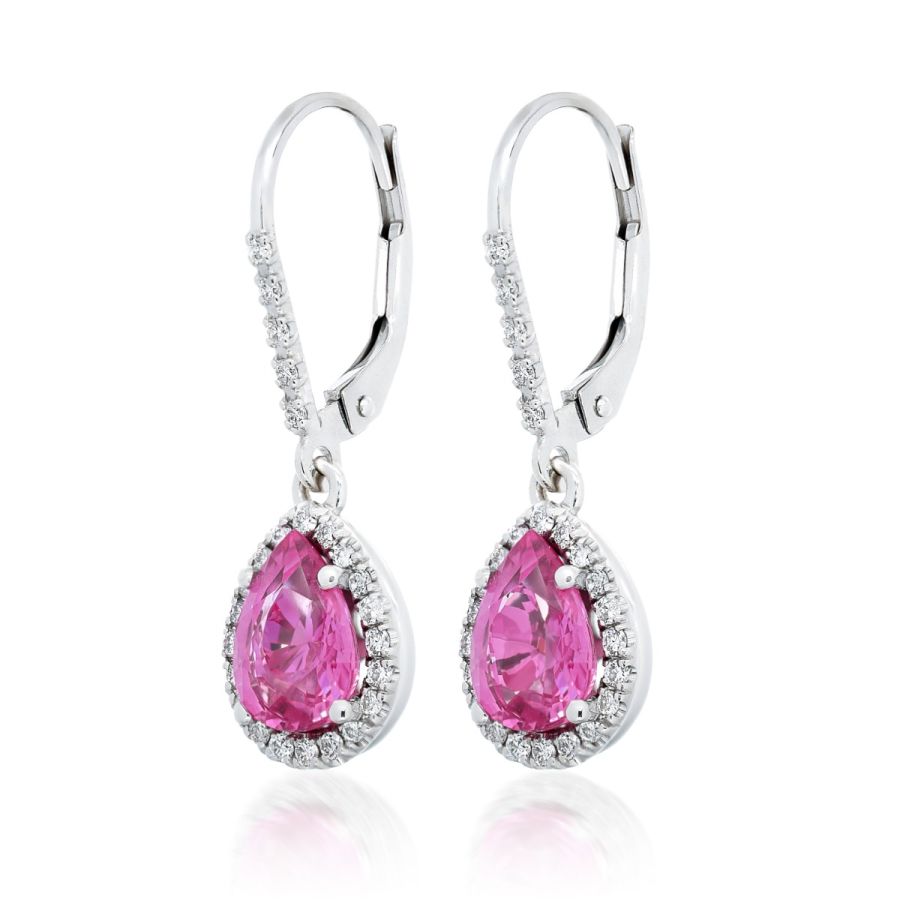 Natural Pink Sapphire 2.72 carats Earring set with 0.31 carats Diamond/ GIA Report 