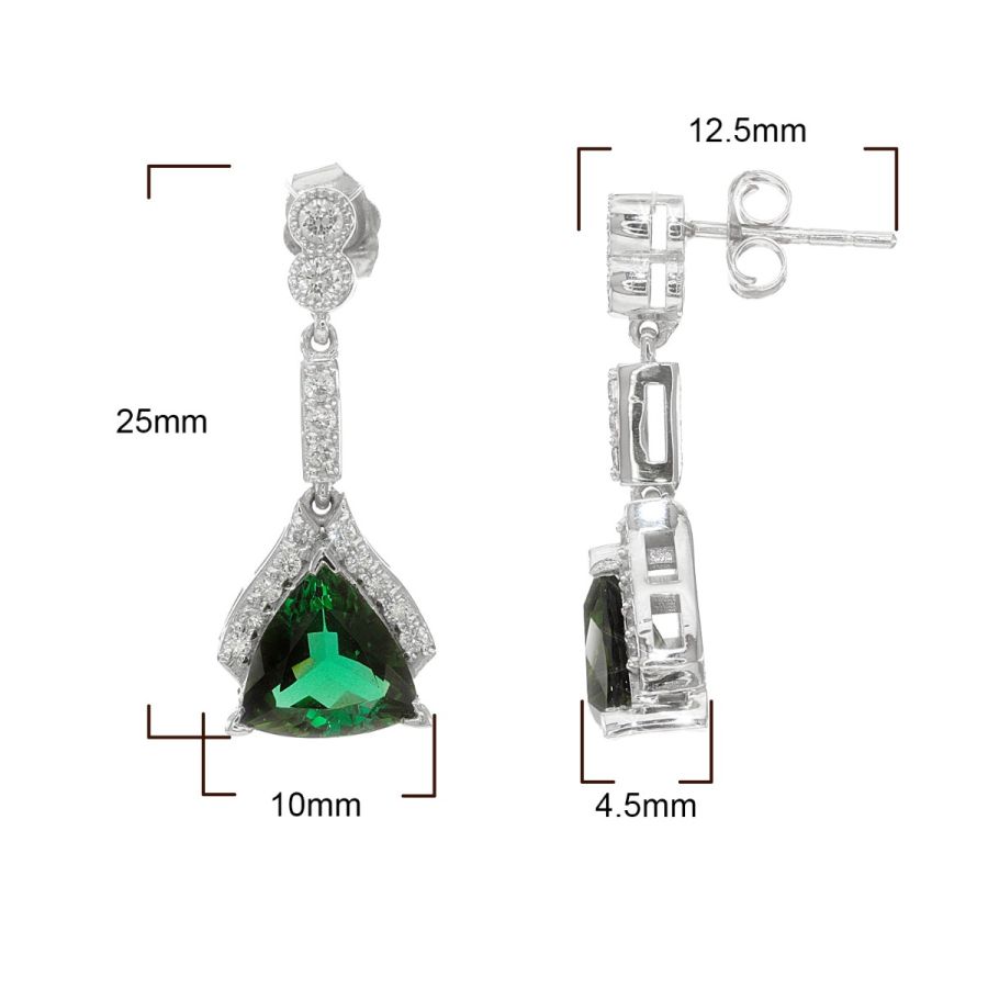 Natural Blue-Green Tourmaline 2.89 carats set in 14K White Gold Earrings with 0.38 carats Diamonds 