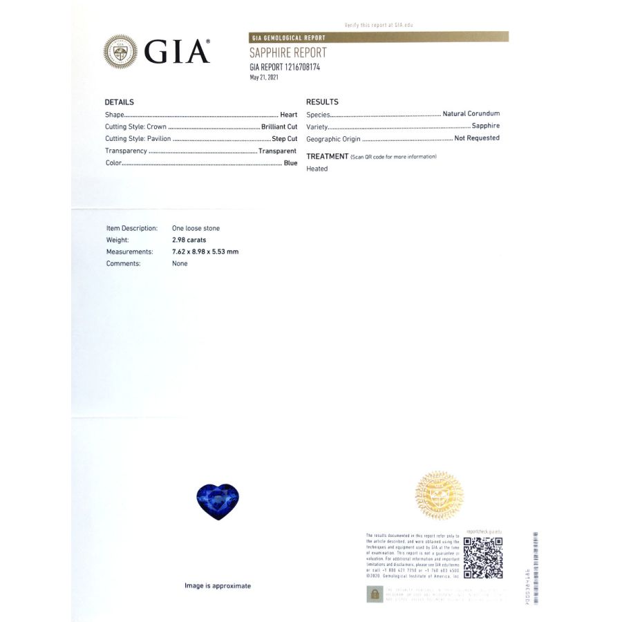 Natural Heated Blue Sapphire 2.98 carats with GIA Report