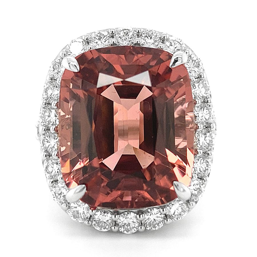 Peach Tourmaline 36.38 carats set in 18K White Gold Ring with 3.22 carats Diamonds 